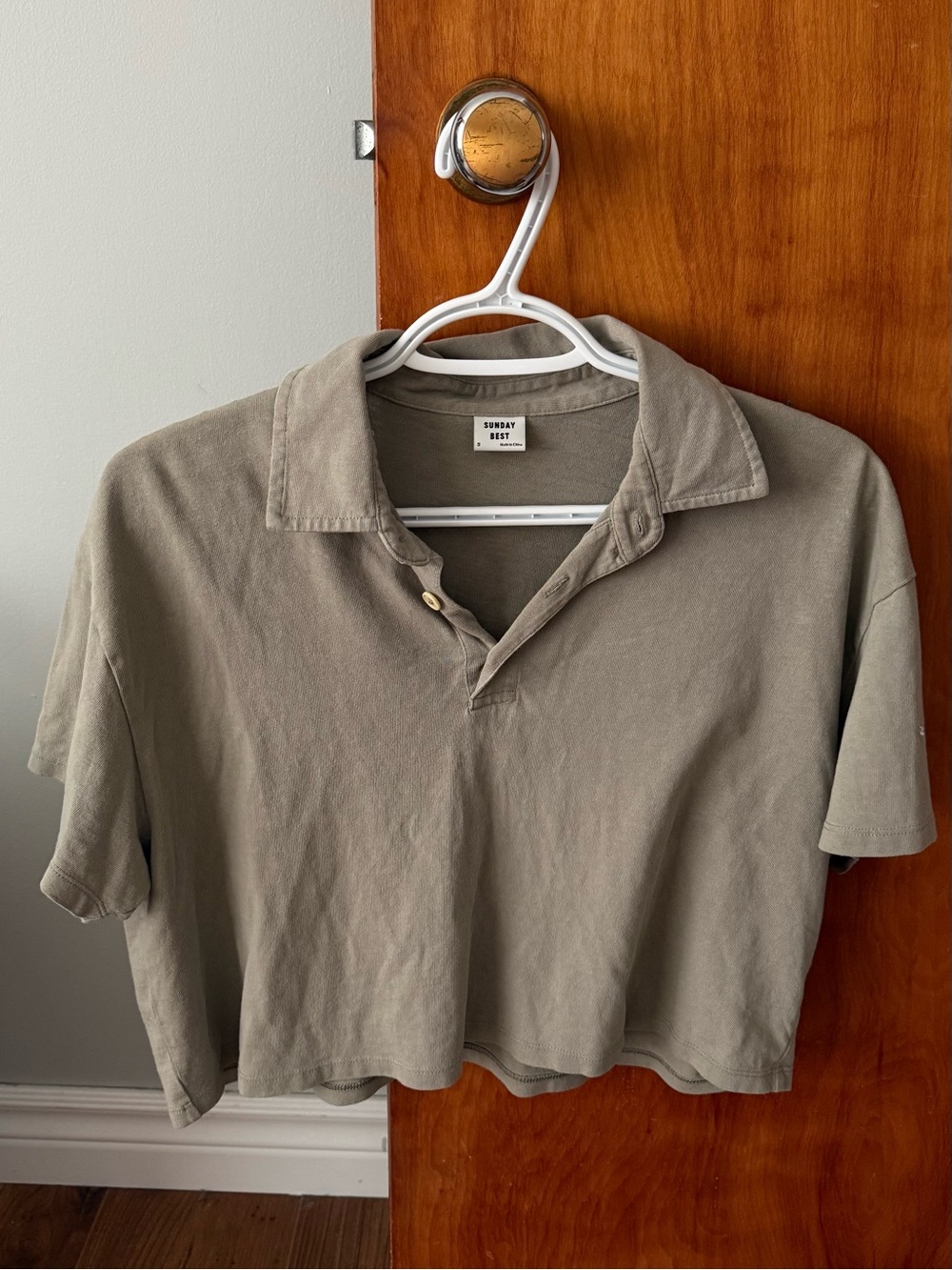 Sunday Best Sage Green Cropped Polo Shirt Size Small Short Sleeve